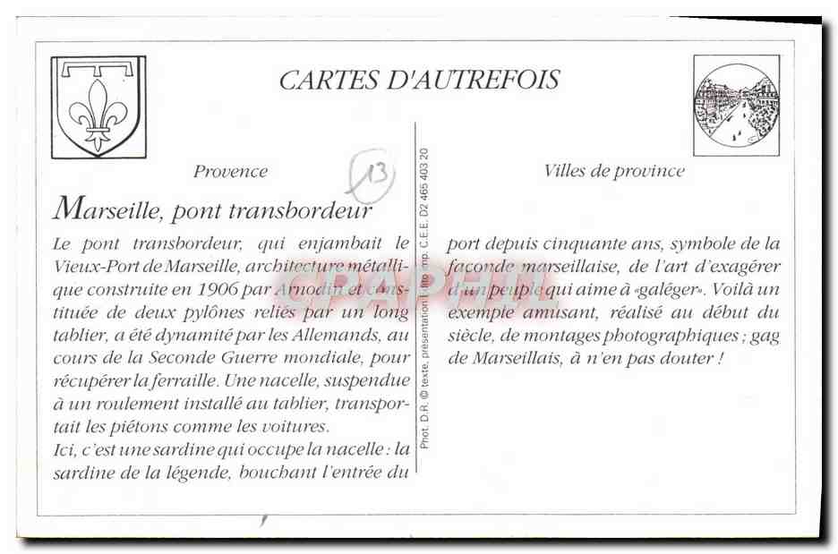 Marseille, pont transbordeur — éditeur Cartes d'Autrefois, n°13 — Verso