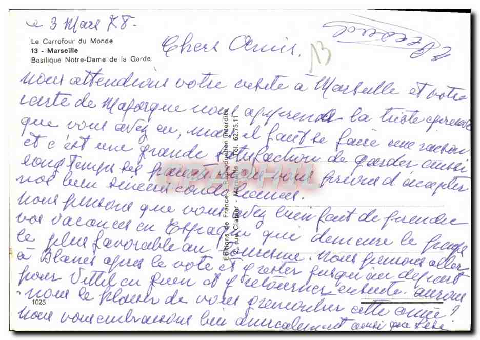 CPM Marseille Basilique Notre Dame de la Garde — Rückseite