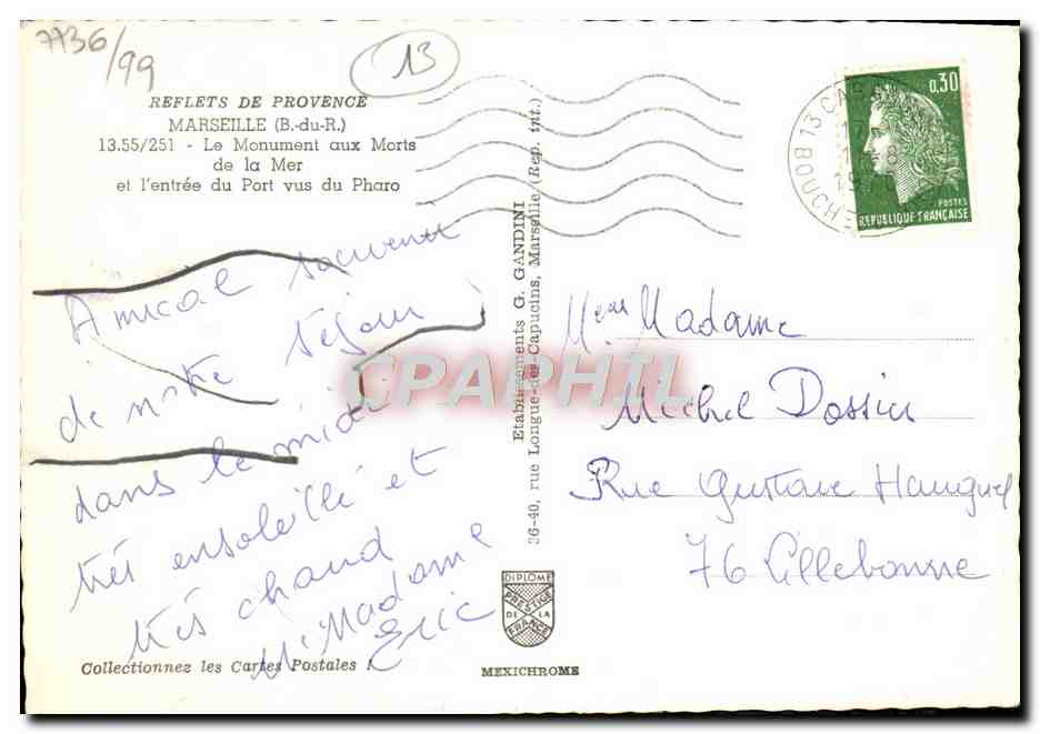 CPM Marseille Le Monument aux Morts de la Mer Bateau  — Rückseite