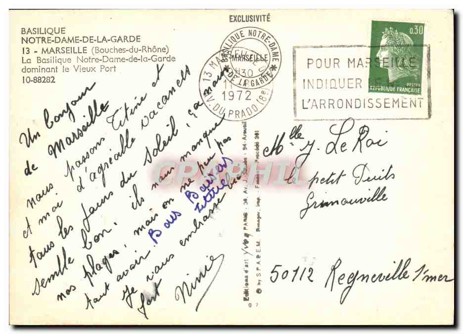 CPM Marseille La Basilique Notre Dame de la Garde Bateaux  — Verso