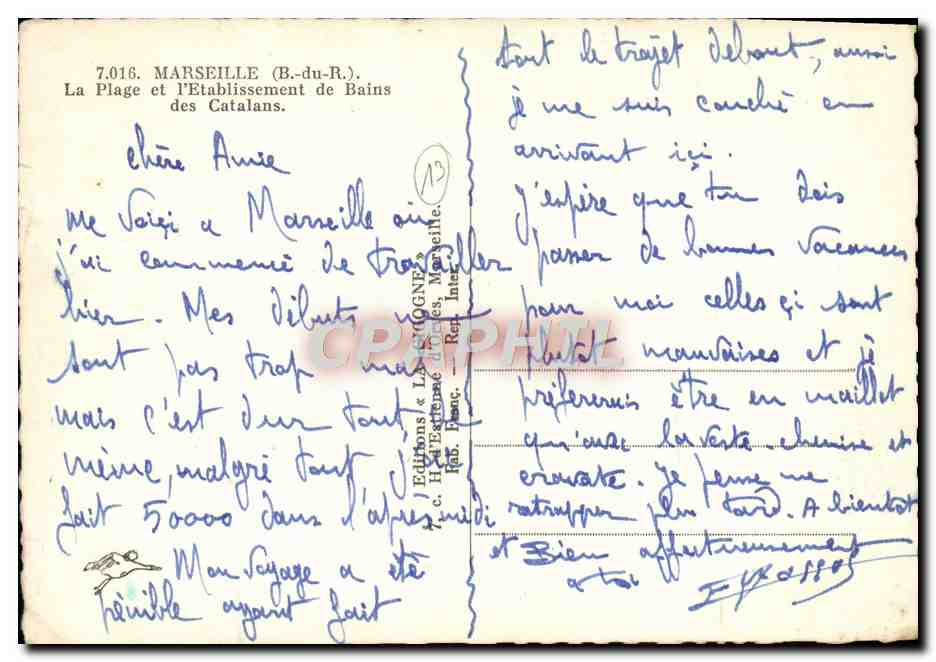 CPA Marseille La Plage et L'Etablissement de Bains — Rückseite