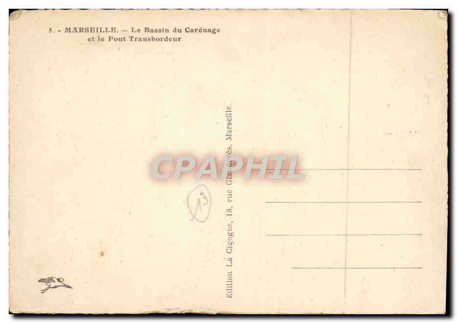 CPA Marseille Le Bassin du Carenage et le Pont Transbordeur — Verso