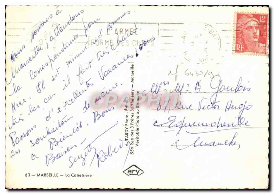 CPM Marseille La Canebiere — Verso