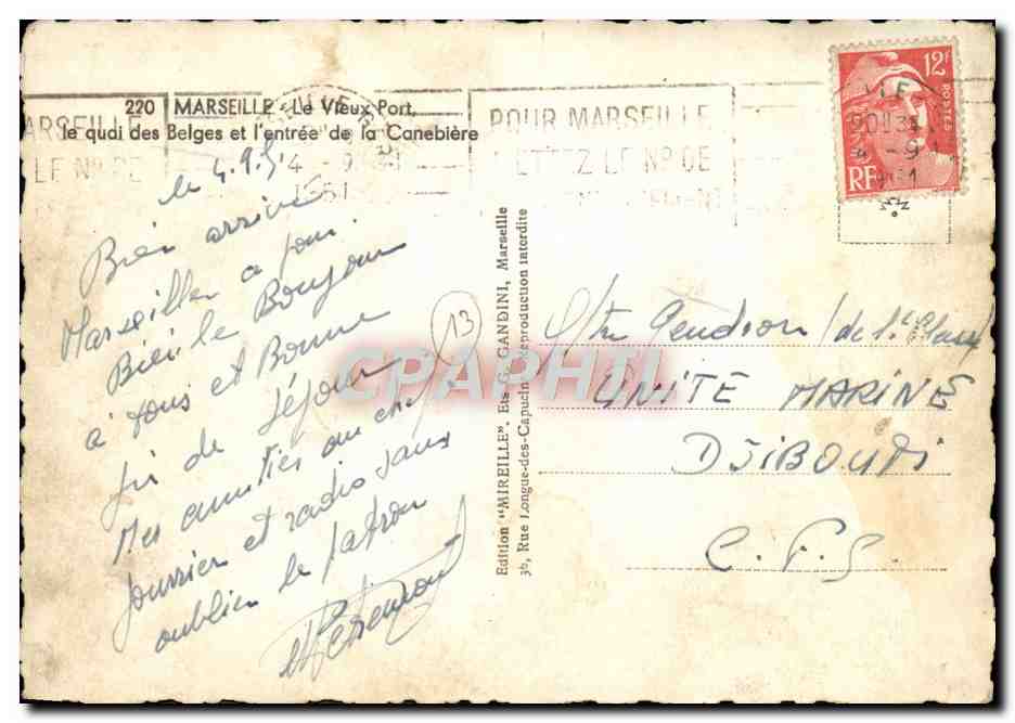 CPM Marseille le Quai des Belges et l'Entree de la Canebiere — Verso