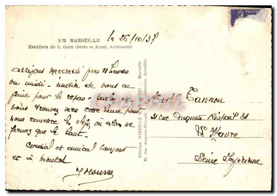 CPM Marseille Escallers de la Gare  — Rückseite