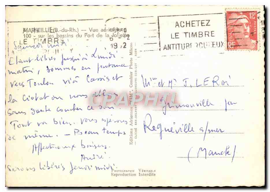 CPM Marseille Vue Generale Sur les Bassins du Port de la Joliette — Rückseite