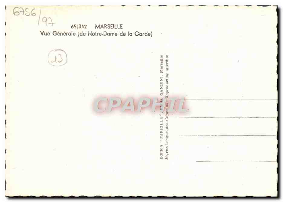 CPM Marseille Vue Generale de Notre Dame de la GArde — Rückseite
