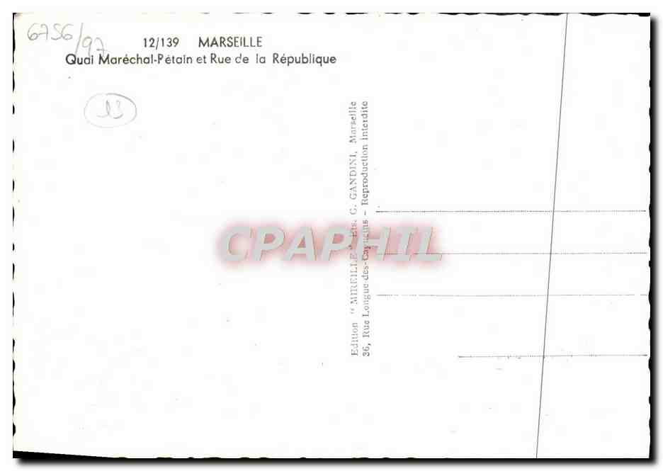 CPM Marseille Quai Marechal Petain et rue de la Republique  — Verso