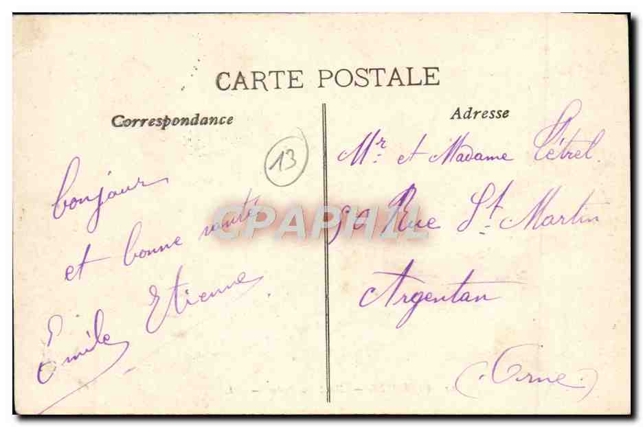 CPA Marseille Hotel des Postes — Verso