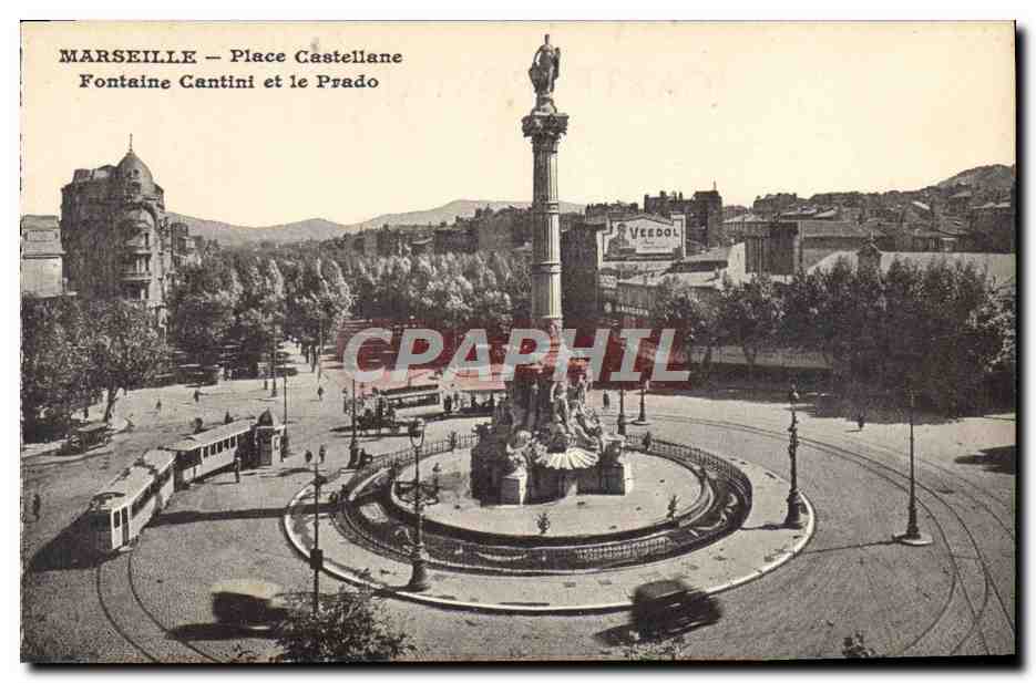 CPA Marseille Place Castellane Fontaine Cantini et le Prado