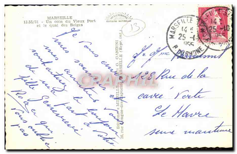CPM Marseille Un Coin du Vieux Port et le Qual des Belges — Verso