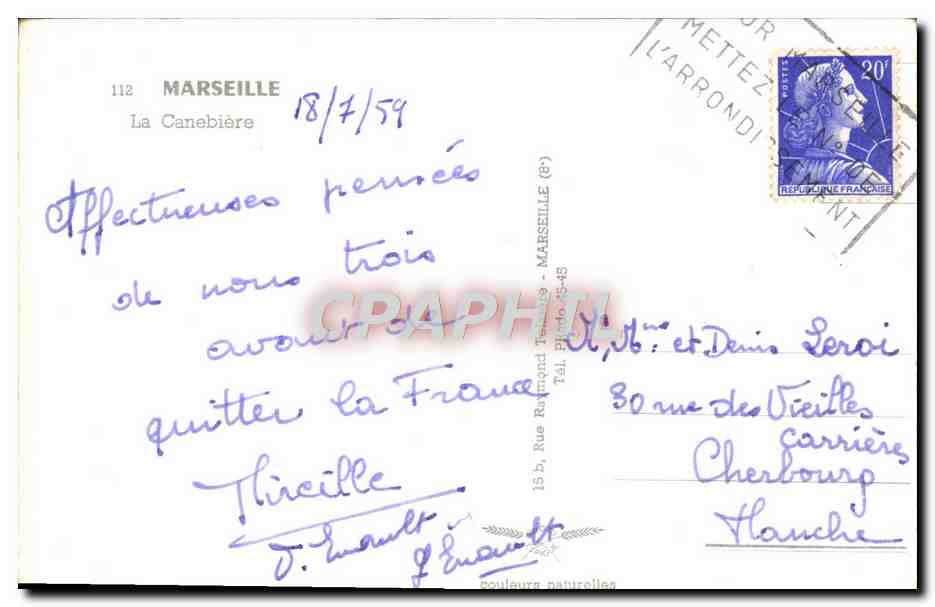 CPA Marseille La Cannebiere — Rückseite