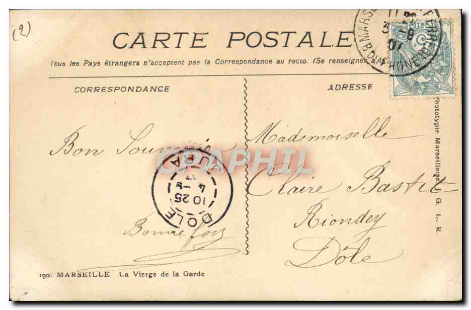 CPA Marseille La Vierge de la Garde — Verso