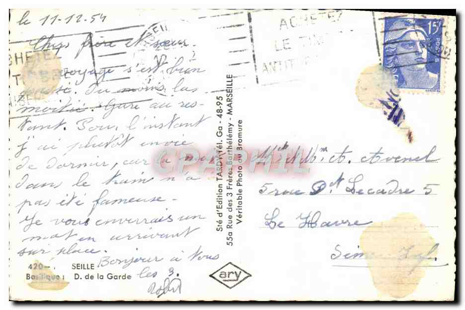 CPA Marseille Notre Dame de la Garde — Verso