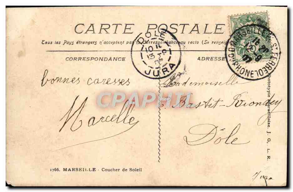 CPA Marseille Coucher de Soleil — Verso