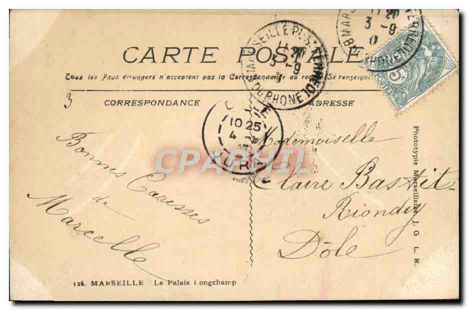 CPA Marseille Le Palais Longchamp — Rückseite