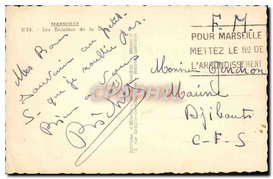 CPA Marseille Les Escaliers de la Gare — Rückseite