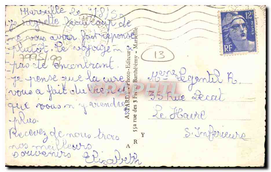 CPA Marseille de Souvenir — Rückseite