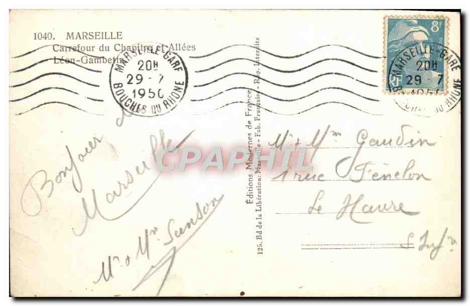 CPA Marseille Carrefour Chapitre et Allees Leon Gambetta — Rückseite