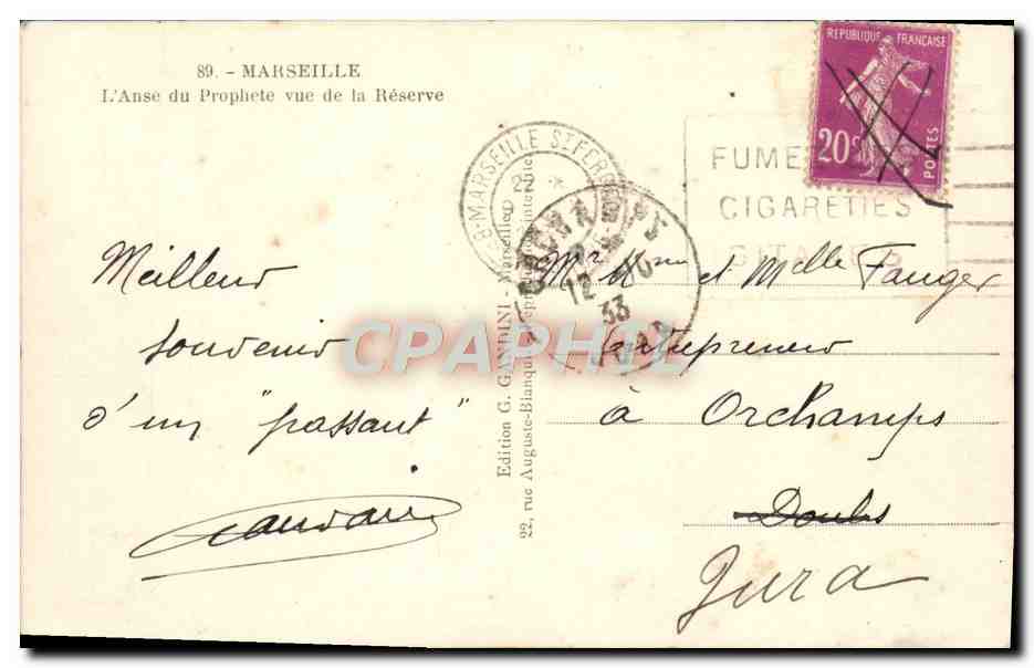 CPA Marseille L'Anse du Prophete Vue de La Reserve — Rückseite