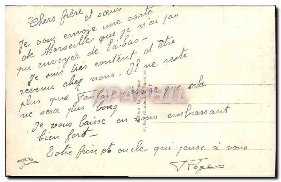 CPA Marseille Le Fort St Jean — Verso