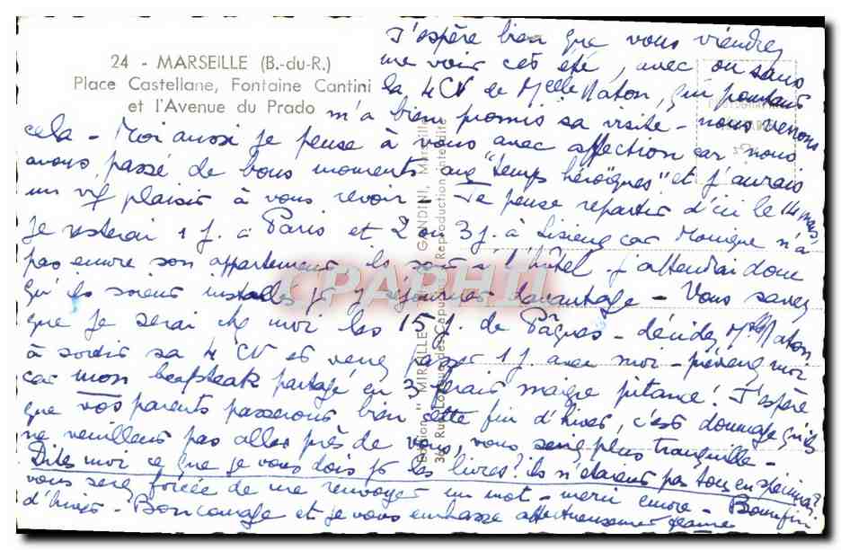 CPA Marseille Place Castellane Fontaine Cantini et l'Avenue du Prado — Verso