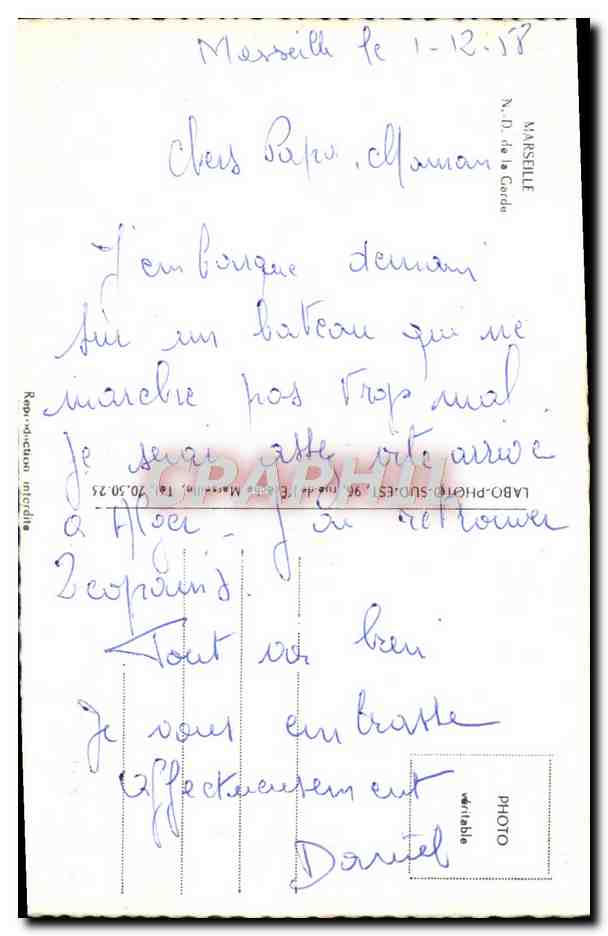 CPM Marseille N D de la Garde Tank Char d'assaut Militaria  — Rückseite