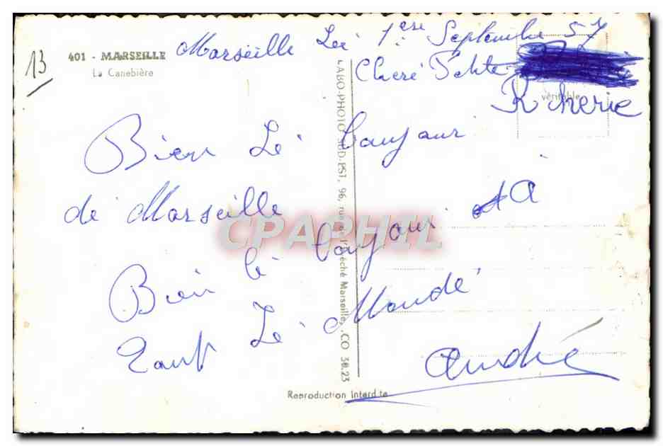 CPM Marseille La Canebiere  — Rückseite