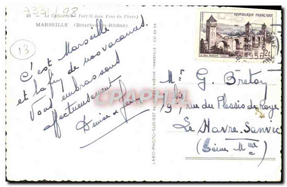 CPM Marseille La cathedrale Fort St Jean — Verso