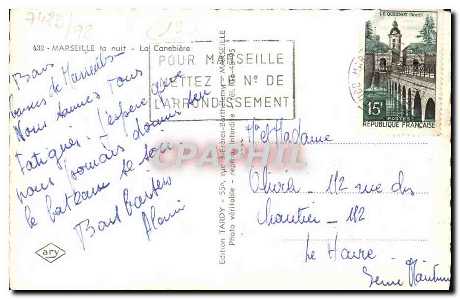 CPM Marseille la nuit La Canebiere  — Verso