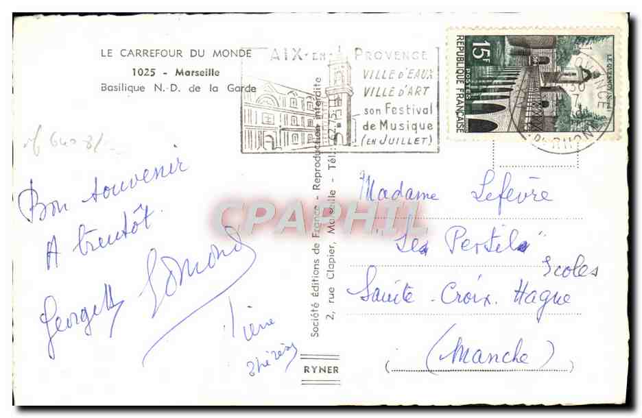 CPM Marseille Basilique N D de la Garde  — Verso