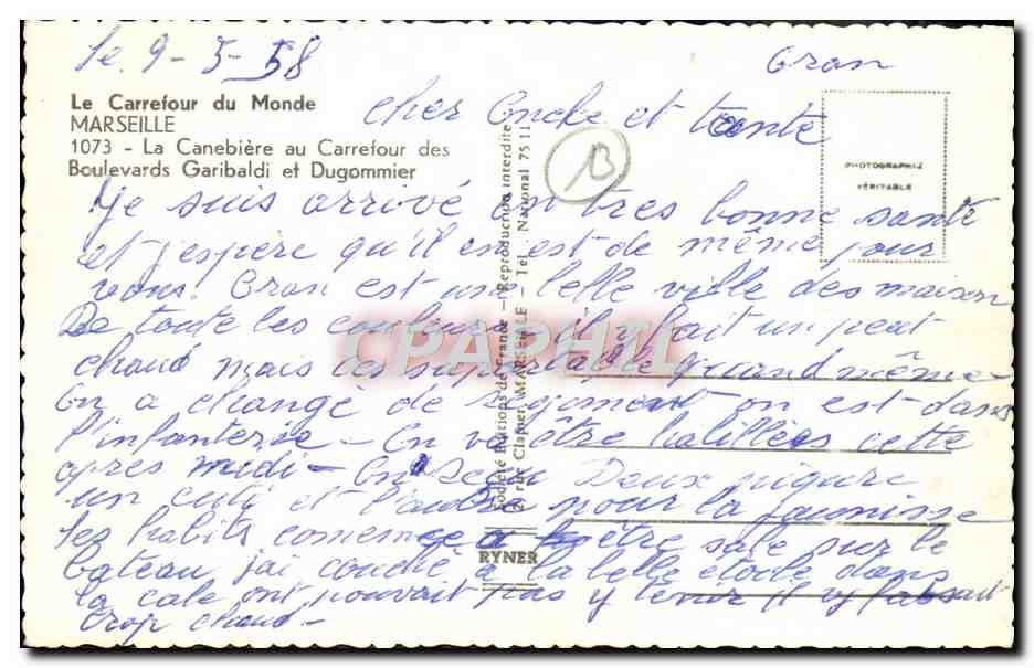 CPM Marseille La Canebiere au Carrefour des Boulevards Garibaldi et Dugommier  — Rückseite