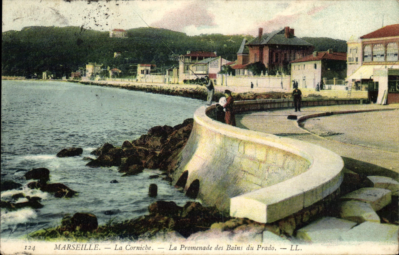 CPA Marseille La Corniche La Promenade des Bains du Prado Pecheur Peche