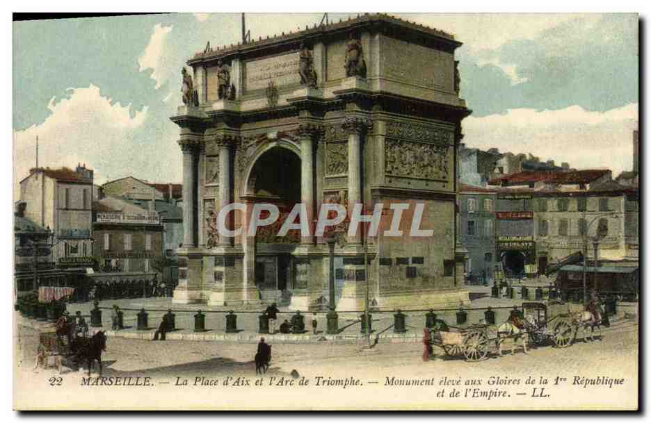 CPA Marseille La Place d'Aix et l'Arc de Triomphe 