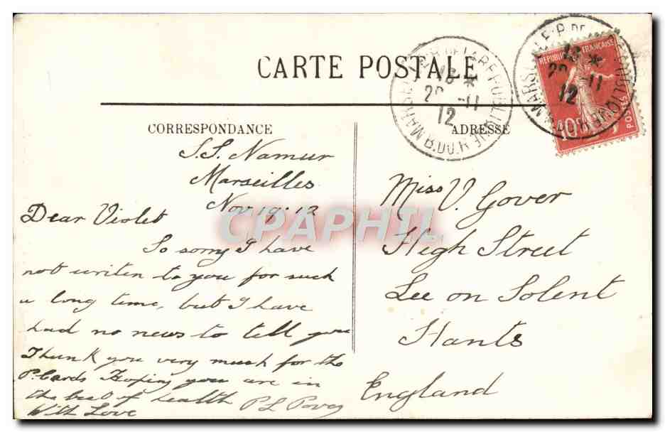 CPA Marseille La Fontaine Cantini — Verso