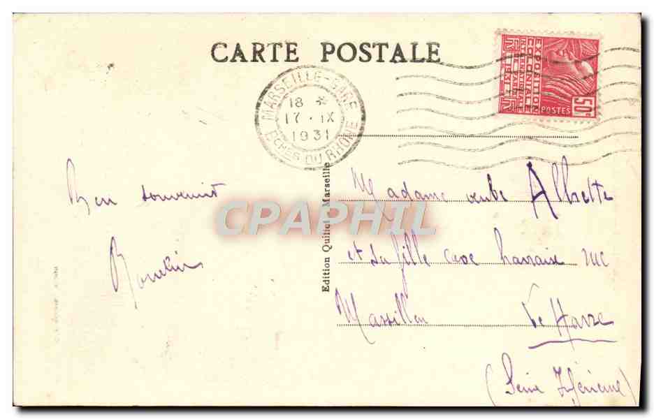 CPA Marseille Notre Dame de la Garde  — Rückseite