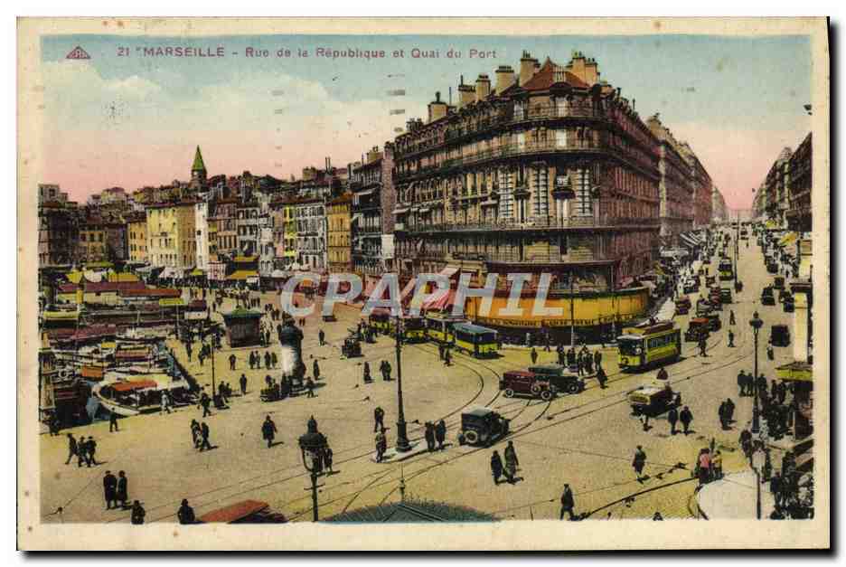 CPA Marseille Rue de la Republique et Quai du Port 