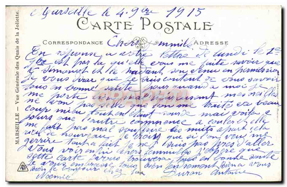 CPA Marseille Vue Generale des Quais de la Joilette  — Verso