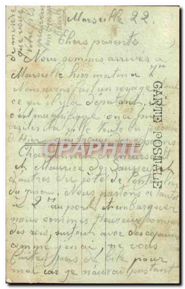 CPA Souvenir de Marseille Embarquement des conscrits En route pour l'Afrique Bateau  — Verso