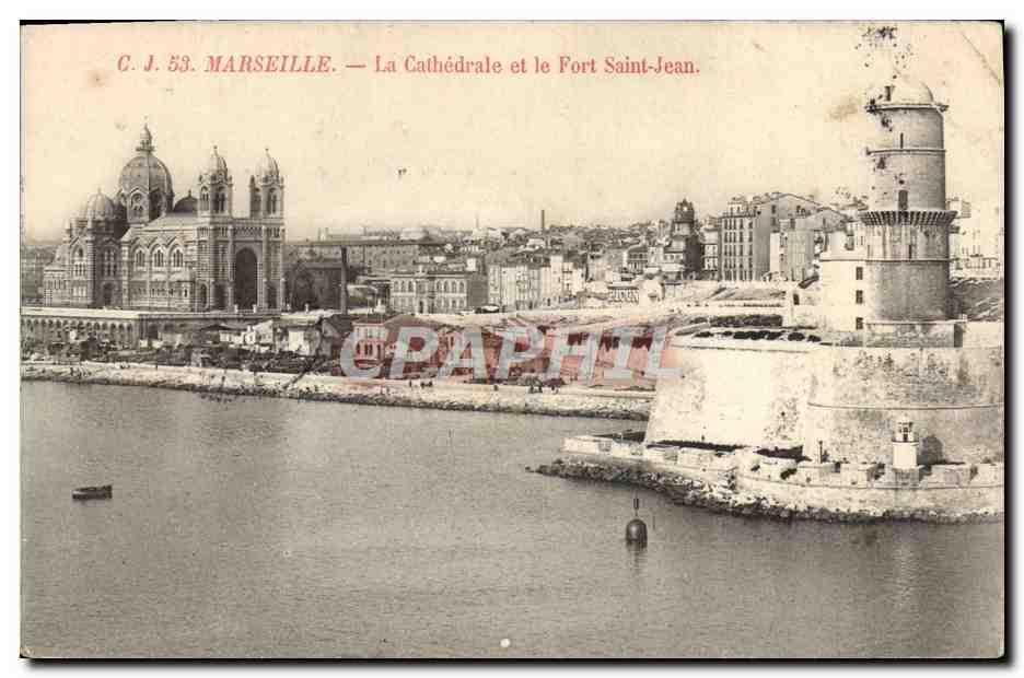 CPA Marseille La Cathedrale et le Fort Saint Jean 