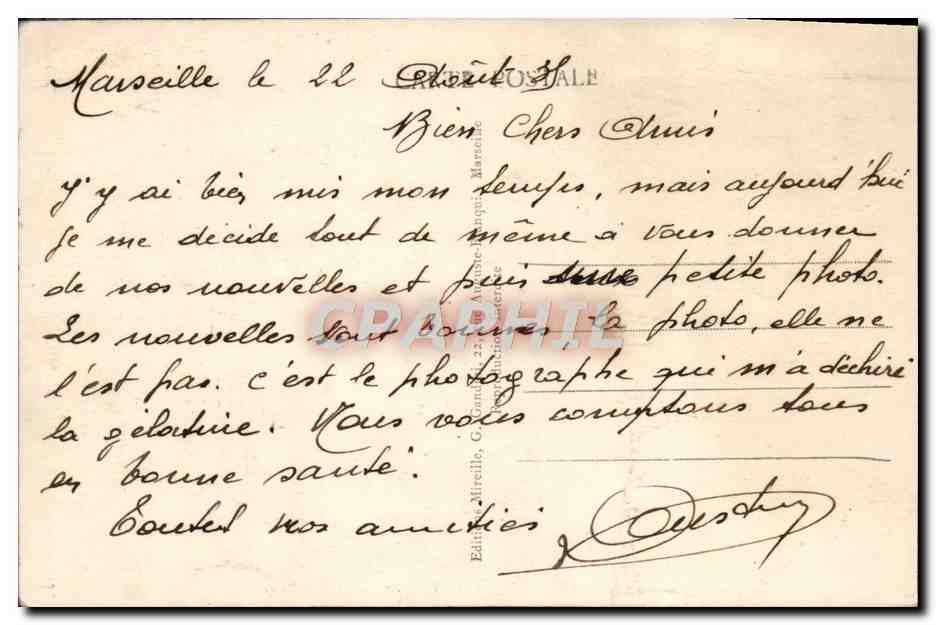 CPA Marseille La Corniche Le Prophete — Verso