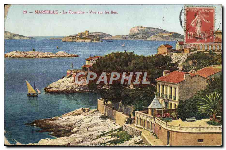 CPA Marseille La Corniche Vue sur les lles