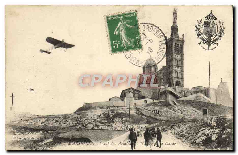 CPA Marseille Salut des aviateurs a Nd de la Garde Avion