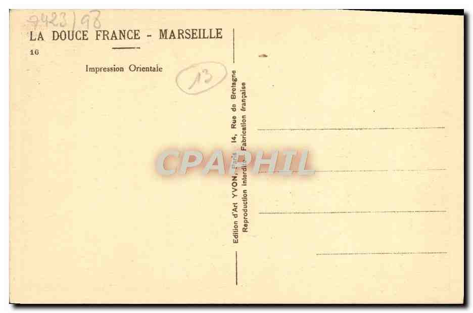 CPA Marseille Impression Orientale  — Rückseite