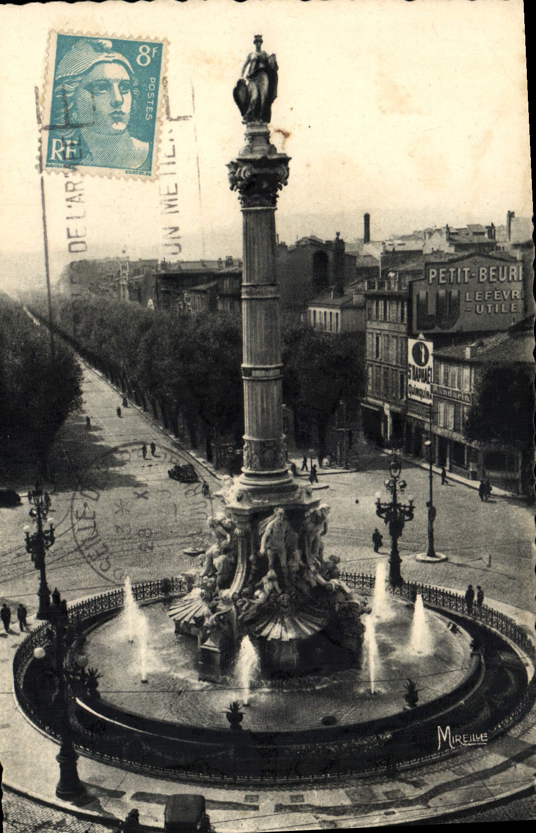 CPA Marseille Place Castellane Fontaine Cantini et l'Avenue du Prado