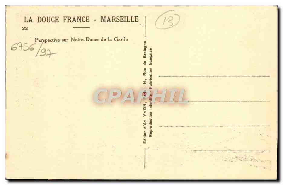 CPA Marseille Perspective sur Notre Dame de la Garde  — Rückseite