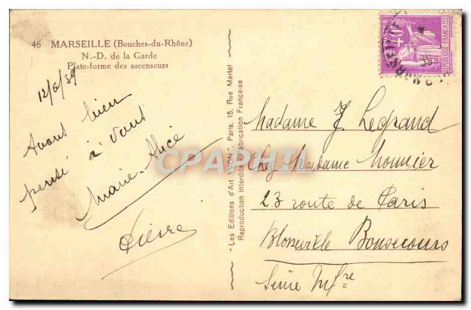 CPA Marseille N D de la Garde Plate forme des ascenseurs  — Verso