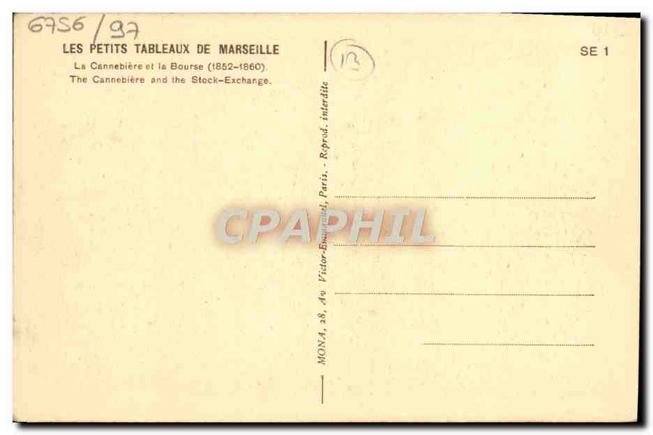CPA Les Petits Tableaux de Marseille La Cannebiere et la Bourse  — Verso