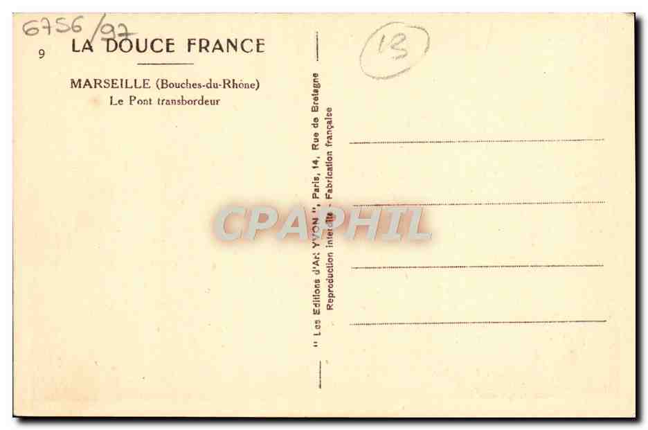 CPA Marseille Le Pont Transbordeur  — Verso