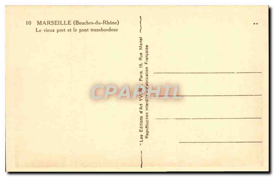 CPA Marseille Le vieux port et le Pont Transbordeur Bateaux — Verso